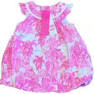 NWT! Lilly Pulitzer Baby Hot Pink White Paloma Resort Toile Bubble Dress 12-18M